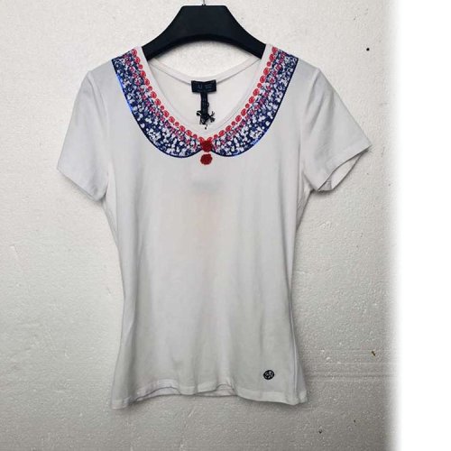 ARMANI JEANS/阿瑪尼牛仔 白色系花邊女士短袖T恤