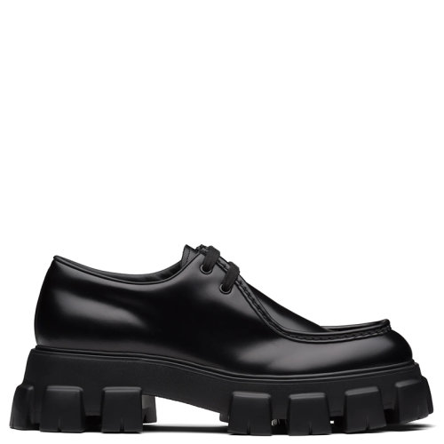 PRADA/普拉達(dá)  Monolith系列 男士黑色亮面皮革系帶鞋2EE355_B4L_F0002