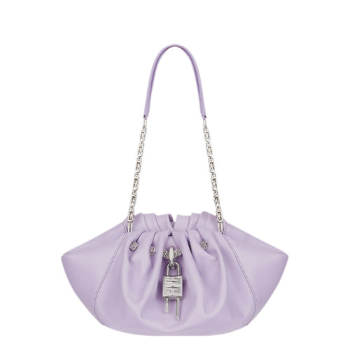 Givenchy/紀(jì)梵希 22春夏新款Kenny系列 女士小號(hào)淡紫色褶裥效果柔軟牛皮革銀扣G形立方體鏈條提手單肩手提鏈條包BB50MJB1DZ-541