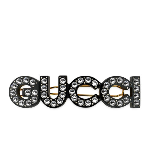 GUCCI/古馳  黑色樹脂Gucci徽標(biāo)水晶發(fā)卡657510I63258519
