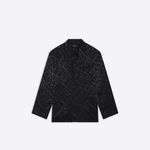  BALENCIAGA巴黎世家 22年春夏 女士 夾克 Women's Large Logo Fluid Jacket in Black 671671TI 預(yù)定商品1-3周發(fā)貨