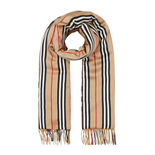 BURBERRY/博柏利【20春夏新款】 中性款標(biāo)志性條紋拼格紋羊絨絲質(zhì)圍巾圍脖 8024374