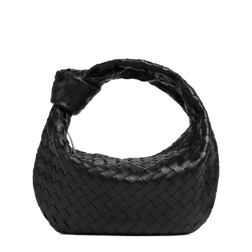 Bottega Veneta/葆蝶家 22春夏新款TEEN JODIE系列 女士黑色小羊皮Intreccio編織系結(jié)手提單肩羊角包690225VCPP01229