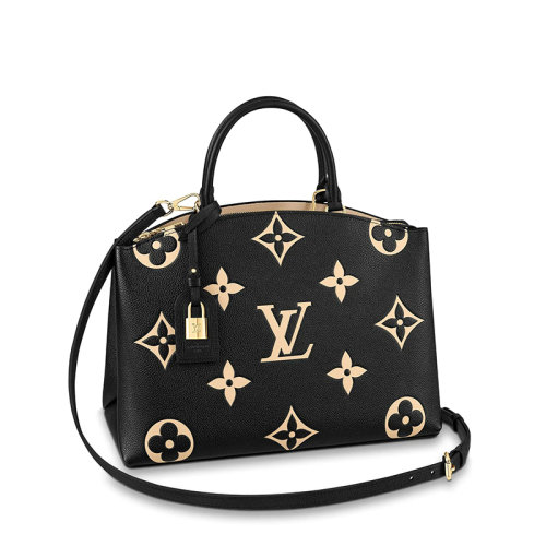 Louis Vuitton/路易威登 22春夏新款GRAND PALAIS系列 女士黑色/奶油白老花壓紋粒面牛皮革金扣金鎖單肩斜挎手提包M45842