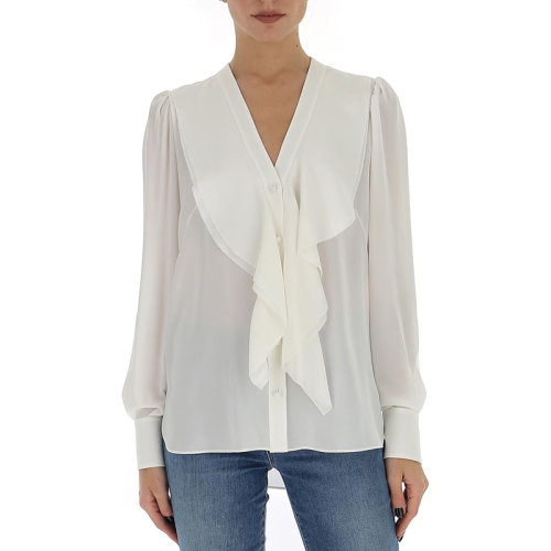 Alexander McQueen 亞歷山大·麥昆 女士 服裝 白色V領(lǐng)襯衫 女士長袖襯衫