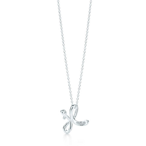Tiffany & Co./蒂芙尼 Elsa Peretti系列 純銀鑲嵌鉆石X字母吊墜項鏈項鏈 26032237