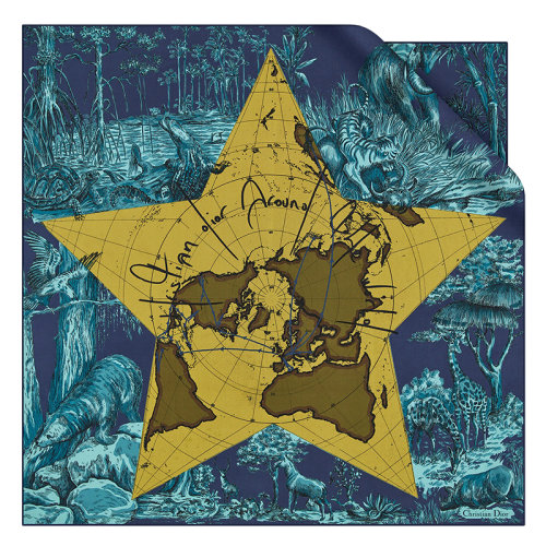 DIOR/迪奧新款 女士藍色和卡其色斜紋真絲方巾15DAW090I604_C546