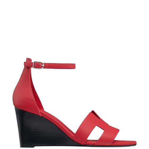 HERMES/愛馬仕 22年春夏新款 Legend系列 女士科廷加粉紅色小牛皮H標(biāo)志坡跟涼鞋H172196Z7E360