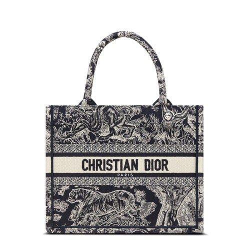 DIOR/迪奧 22春夏新款BOOK系列 女士小號藍色織物反色效果茹伊印花徽標刺繡單肩手提托特包M1265ZRGO_M928