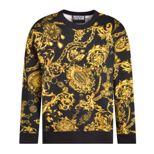 VERSACE JEANS/范思哲牛仔 男士黑色棉質(zhì)印花裝飾圓領(lǐng)長袖上衣衛(wèi)衣運動衫套頭衫 71GAI3R0-FS002-G89