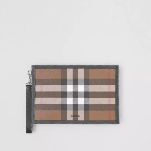  BURBERRY 22年秋冬 男士 格紋拼皮革拉鏈?zhǔn)占{袋 80508291