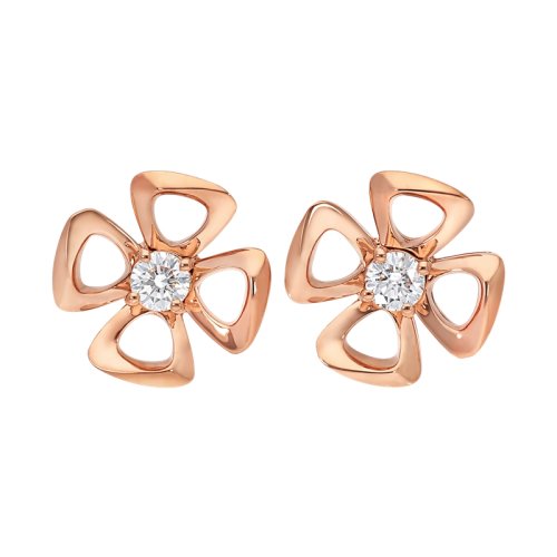 BVLGARI/寶格麗 FIOREVER系列 18K金玫瑰金鑲10分鉆花瓣耳釘 355327