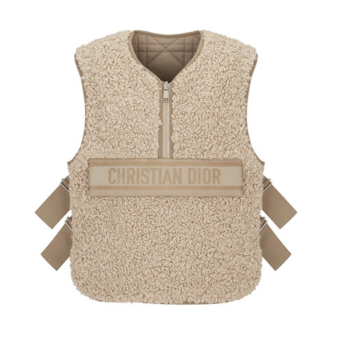 DIOR/迪奧 22年早春新款 女士米色塔夫綢科技面料超大藤格紋圖案絎縫和絨面面料雙面無袖背心217G04A2827_X1233