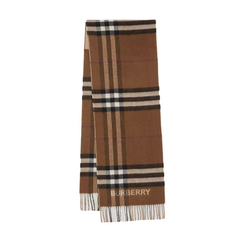 BURBERRY/博柏利新款 男女同款典藏米色/樺木棕對(duì)比感格紋羊絨圍巾80453291