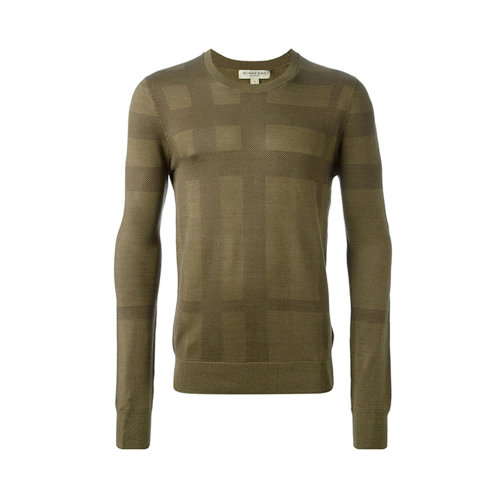 BURBERRY/博柏利 男士軍綠色條紋裝飾圓領(lǐng)長袖毛衣 3930994