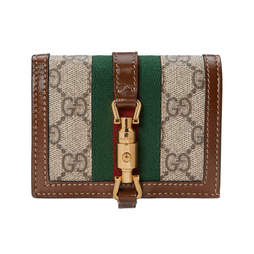 GUCCI/古馳  Jackie 1961 女士老花帆布配皮革飾有紅綠色織帶和金色扣卡夾錢包 645536HUHHG8565