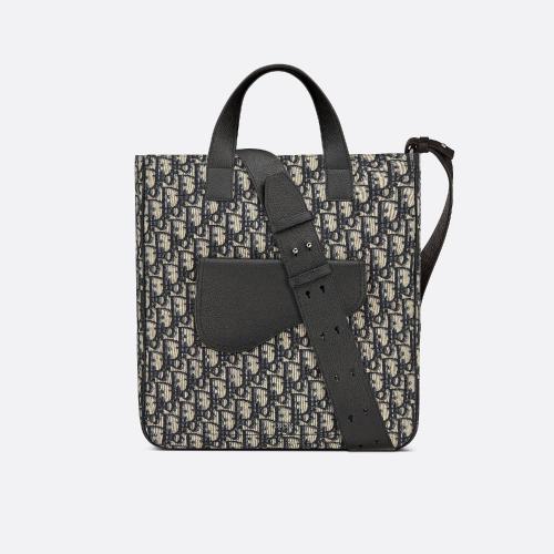  DIOR迪奧 22年秋冬 男士 手提包 馬鞍手袋-米色和黑色-oblique-印花搭配肩帶 1ADSH175YKS_H05E