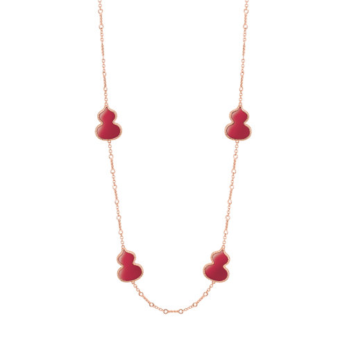 QEELIN/麒麟珠寶 經(jīng)典WULU系列 18K金玫瑰金鏈條鑲嵌紅瑪瑙葫蘆形狀裝飾長項(xiàng)鏈WU-020-SNLB-RGRA