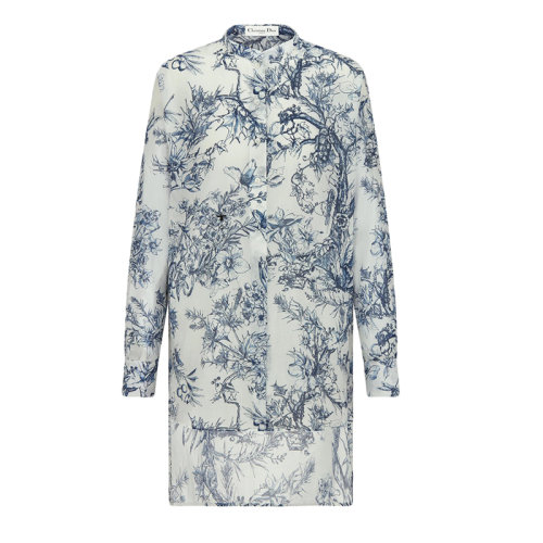 DIOR/迪奧      女士海軍藍(lán)色棉質(zhì)花朵茹伊印花圖案長(zhǎng)款襯衫211B54A3771_X0819