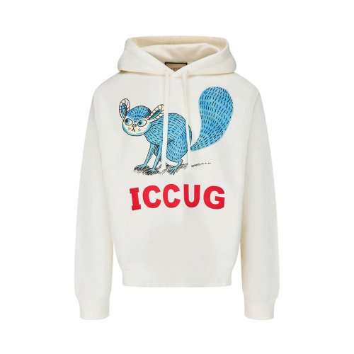 GUCCI/古馳 女士白色棉質松鼠字母印花衛(wèi)衣連帽衫 646953-XJDJR-9095