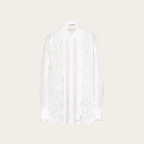  VALENTINO華倫天奴 22年秋冬 女士 長(zhǎng)袖襯衫 CHEMISE EN ORGANZA ET DENTELLE XB3AB3753110BO