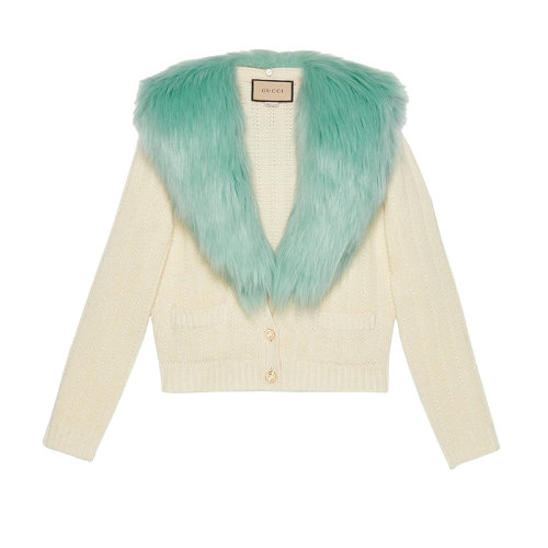 GUCCI/古馳 22年秋冬新款 女士淺米色厚羊毛羊絨混紡針織開衫毛衣695722XKCER9069