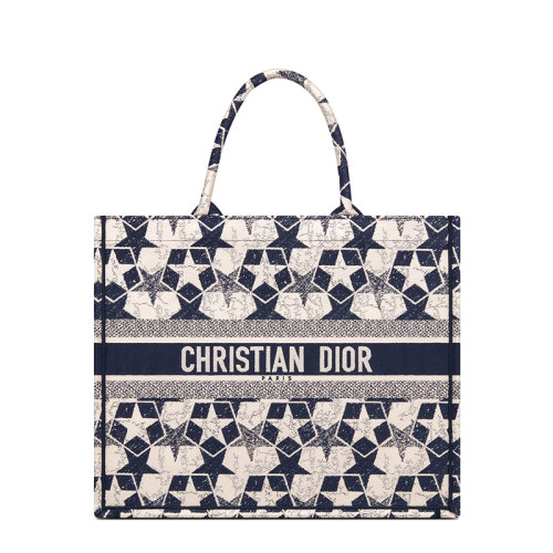 DIOR/迪奧 22春夏新款BOOK TOTE系列 女士藍色/白色帆布迪奧之心圖案刺繡手提包M1286ZTQX_M928