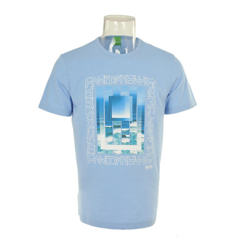 Hugo Boss 雨果博斯 男士 服裝  印花短袖T恤淺藍(lán)色棉 男士短袖T恤