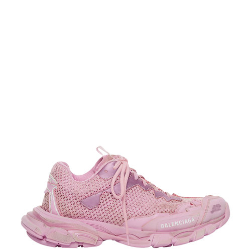 Balenciaga/巴黎世家 22年春夏新款 TRACK.3系列 女士粉紅色網(wǎng)布尼龍做舊效果運(yùn)動鞋700873W3RF15090