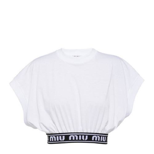  Miu Miu/繆繆 女士白色棉質(zhì)短袖T恤 MJT632 1YIA F0009 PLFSX
