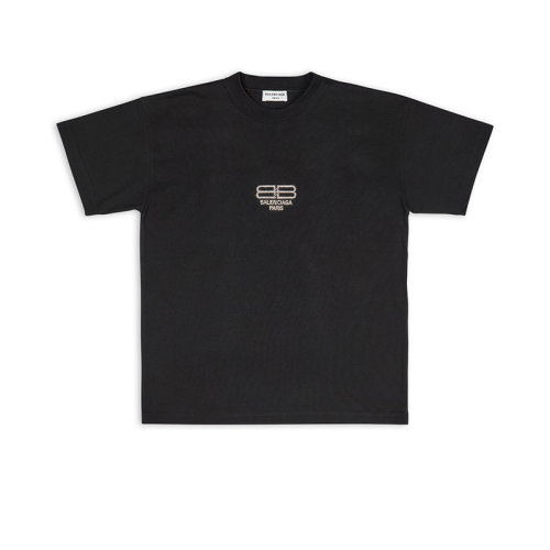 Balenciaga/巴黎世家 22年秋冬新款 女士黑色純棉鑲?cè)R茵石BB PARIS ICON短袖T恤612965TMVP21073
