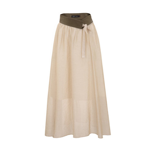 bifu by xingchen/彼伏香檳米黃抽褶系繩半裙女士半身裙