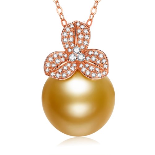 【新款】SANDYRILLA/仙蒂瑞拉 心動13-14mm南洋海水金珍珠18K金鉆石吊墜