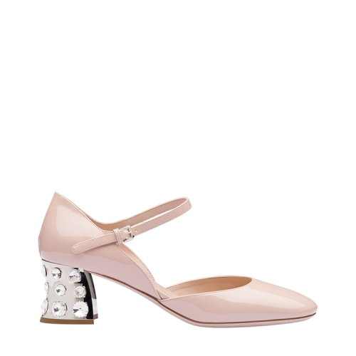 MiuMiu/繆繆 裸粉色 女士仿水晶裝飾跟瑪麗珍中跟鞋 5I966C_XWA_F0236_F_055