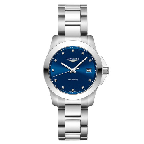 LONGINES/浪琴 康卡斯系列 女士圓形鋼質(zhì)表殼藍(lán)色表盤石英表 34毫米L3.377.4.97.6