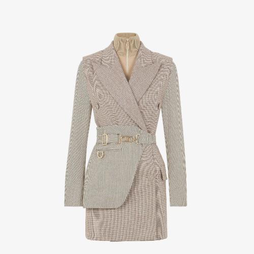  FENDI芬迪 22年秋冬 女士 夾克 米色千鳥格紋羊毛夾克 FJ7280AKSMF1IHB