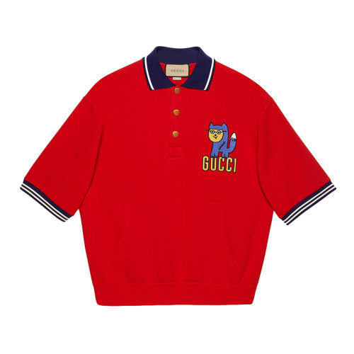 GUCCI/古馳 22年秋冬新款 愛的進(jìn)行曲系列 男士紅色純棉小浣熊貼飾短袖T恤?658081XJEMX6229