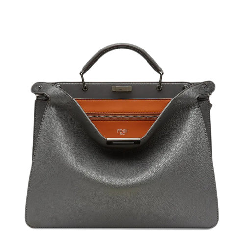 FENDI/芬迪 PEEKABOO ISEEU系列 中號灰色小牛皮酒紅色襯里單肩斜挎手提包7VA529AFC3F1E2K