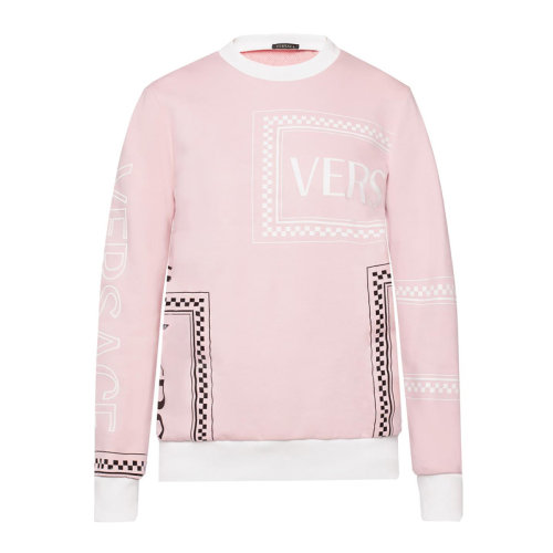 VERSACE/范思哲 女士粉色棉質(zhì)經(jīng)典字母徽標(biāo)印花裝飾羅圓領(lǐng)長袖上衣衛(wèi)衣 A82271-A217878-A2242