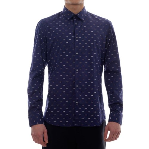 Kenzo/高田賢三 男裝 服飾 深藍(lán)色棉質(zhì)時(shí)尚眼睛圖案 男士長袖襯衫