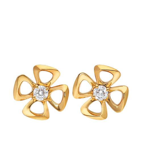 BVLGARI/寶格麗 經(jīng)典FIOREVER系列 18K金黃金鑲嵌鉆石鏤空四瓣花耳釘357503