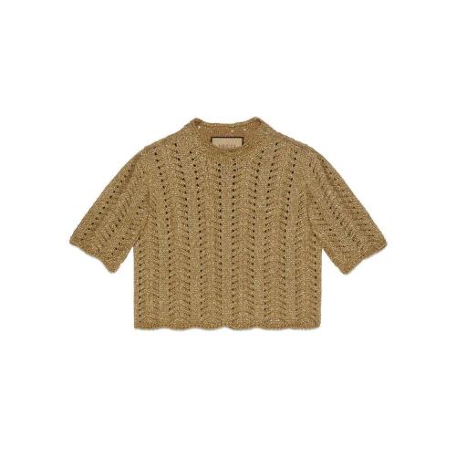  GUCCI古馳 22年秋冬 女士 絞花針織金銀絲線棉質(zhì)上衣 705053 XKCGF 7184