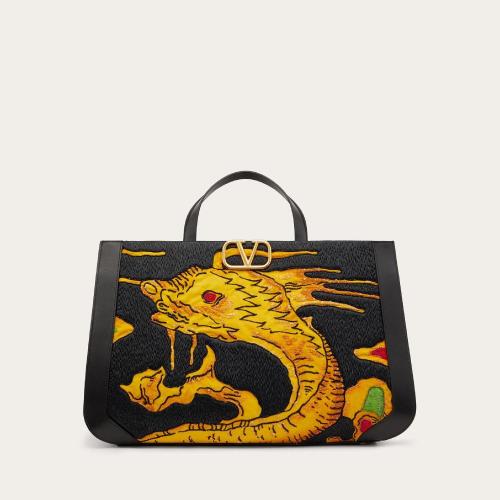  VALENTINO華倫天奴 22年秋冬 女士 手提包 SAC a MAIN VLOGO SIGNATURE A_VEC BRODERIE DRAGO