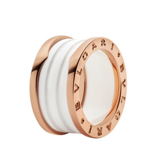BVLGARI/寶格麗 B.zero1系列 18K金玫瑰金嵌白陶瓷 四排戒指  345829