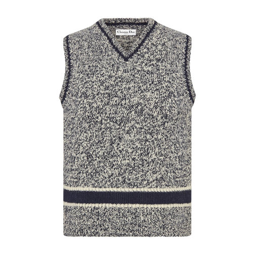 DIOR/迪奧 2021年早春新款 藍色和灰色穆林羊毛和羊絨 女士無袖V領(lǐng)毛衣054T01AM303_X5810