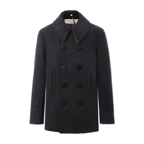 深灰色翻領(lǐng)雙排扣商務(wù)休閑羊毛大衣 BURBERRY/博柏利  巴寶莉 男裝 男士大衣 外套瑕疵特賣（陳列痕跡，不影響使用）