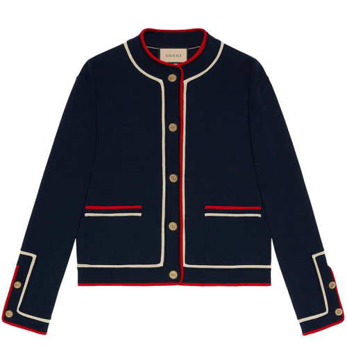 GUCCI/古馳 21年早秋新款 Theouverture系列 女士藍(lán)色優(yōu)質(zhì)棉和真絲針織開(kāi)衫658362XKBSK4496