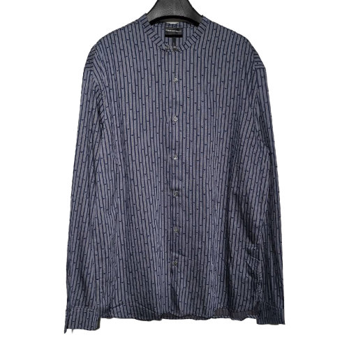 Emporio Armani/安普里奧阿瑪尼  男士淺藍色豎條紋圓領長袖襯衫