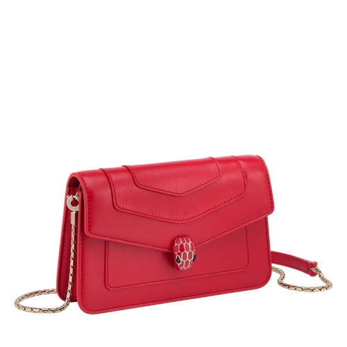 BVLGARI/寶格麗 22早春 新款SERPENTI FOREVER系列 女士紅色小牛皮蛇首扣翻蓋單肩斜挎鏈條錢包291684