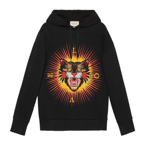 GUCCI/古馳  男士純棉憤怒的貓圖案時尚休閑連帽長袖男衛(wèi)衣